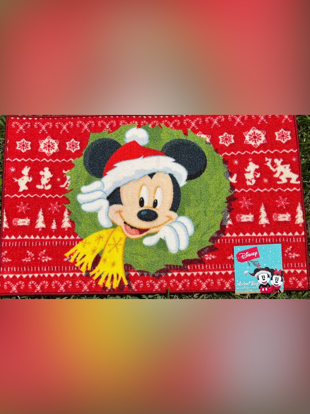 Mickey Mouse Christmas Accent Rug Santa Hat Winter Scarf Wreath Holiday Mat